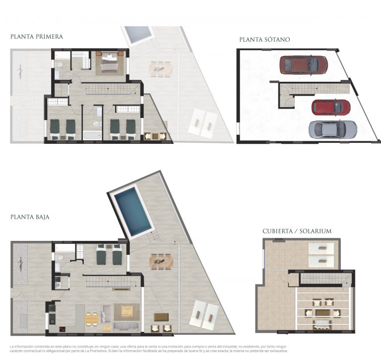 Plano de venta de una vivienda adosada con piscina en Alicante